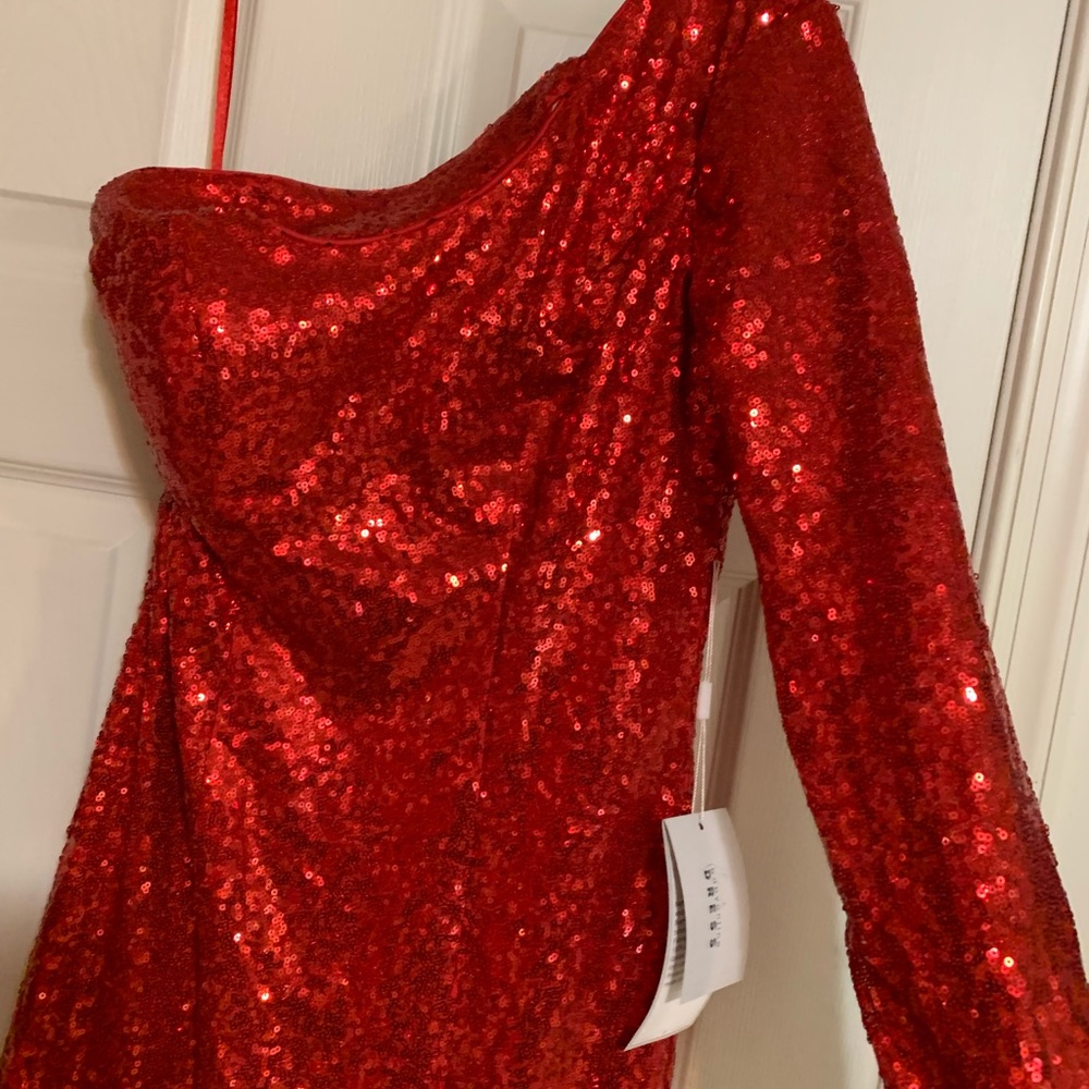 Red sequins 1 shoulder evening gown
